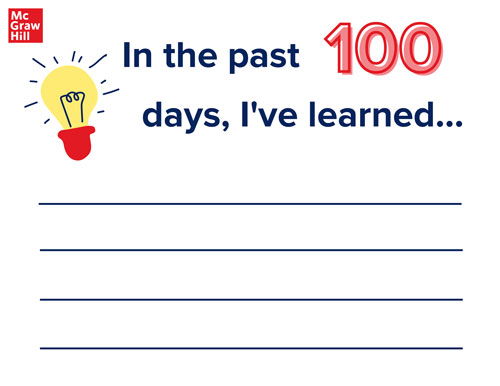 A writing worksheet with the prompt “In the past 100 days, I’ve learned...”