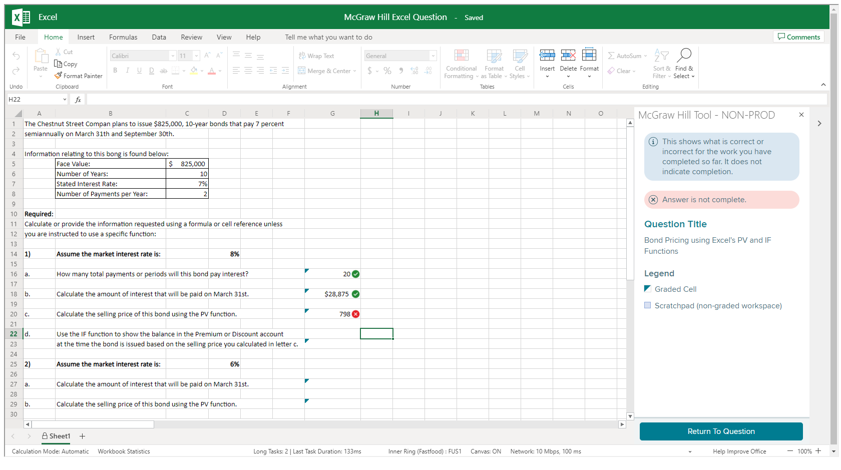 Screenshot showing McGraw Hill Connect integration with Microsoft Excel.