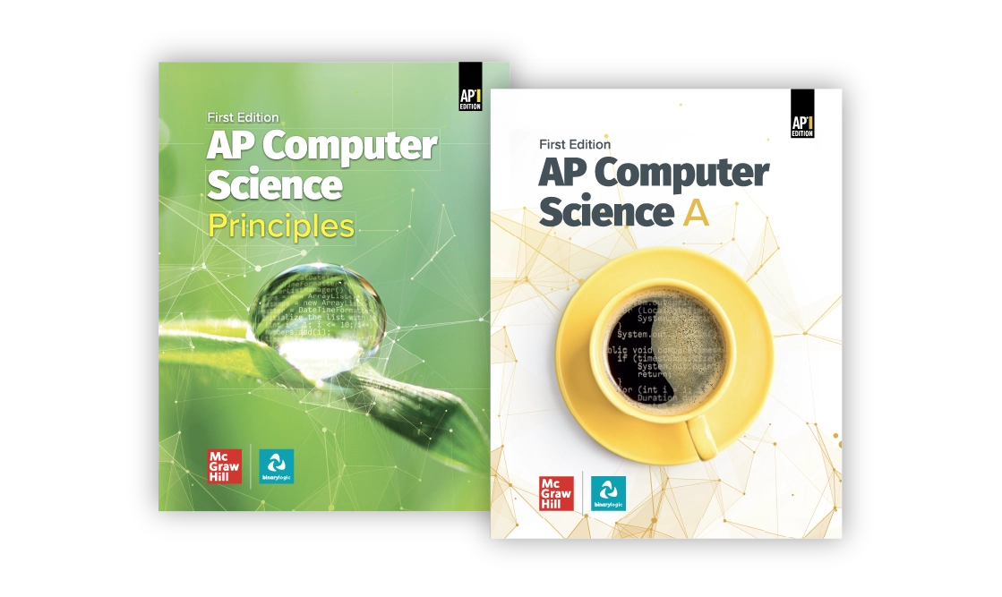 The textbook covers for AP Computer Science Principles and AP Computer Science A